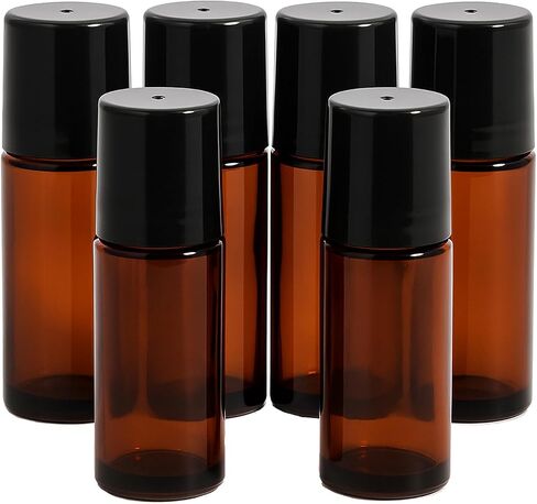 6 Packs 30ml Amber Glass Roller Bottles with Black Caps Refillable Roll-On Containers Travel Size Rollerball Bottles for Essential Oils, Perfume, Aromatherapy in Saudi Arabia