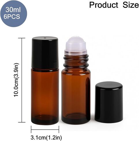 6 Packs 30ml Amber Glass Roller Bottles with Black Caps Refillable Roll-On Containers Travel Size Rollerball Bottles for Essential Oils, Perfume, Aromatherapy in Saudi Arabia