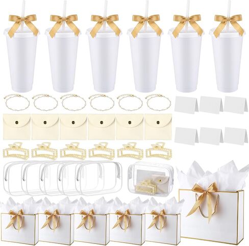 Shinylin 68 Pcs Bridesmaid Proposal Gifts Set Baby Shower Prizes for Winners Adults Bridal Shower Gift Cups Makeup Bag Card Hair Clips Pearl Bracelet Jewelry Bag for Bachelorette Party (Black) in Kuwait