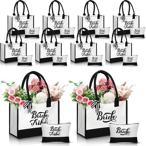 Sweetude 20 Pcs Bride Canvas Tote Bag Bulk with Makeup Bags Gifts for Bride Bridesmaid Tribe Wedding Engagement Bridal Shower in Kuwait