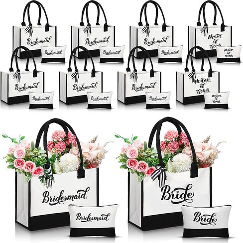Sweetude 20 Pcs Bride Canvas Tote Bag Bulk with Makeup Bags Gifts for Bride Bridesmaid Tribe Wedding Engagement Bridal Shower in Kuwait
