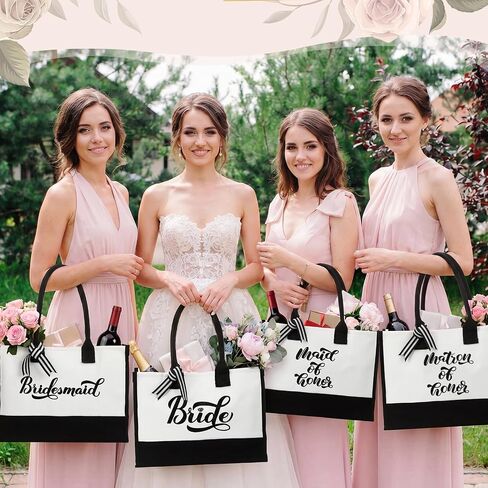 Sweetude 20 Pcs Bride Canvas Tote Bag Bulk with Makeup Bags Gifts for Bride Bridesmaid Tribe Wedding Engagement Bridal Shower in Kuwait