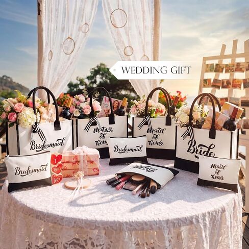 Sweetude 20 Pcs Bride Canvas Tote Bag Bulk with Makeup Bags Gifts for Bride Bridesmaid Tribe Wedding Engagement Bridal Shower in Kuwait