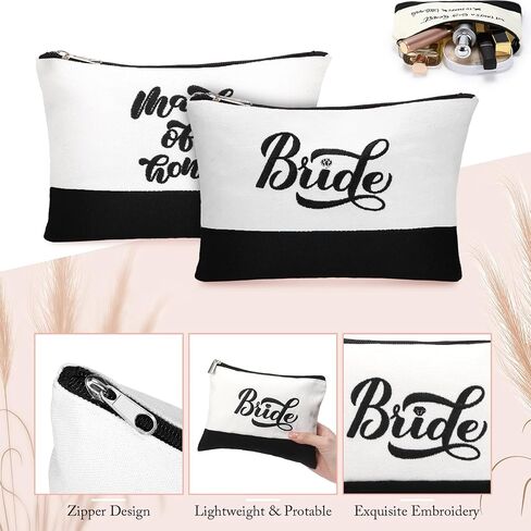 Sweetude 20 Pcs Bride Canvas Tote Bag Bulk with Makeup Bags Gifts for Bride Bridesmaid Tribe Wedding Engagement Bridal Shower in Kuwait