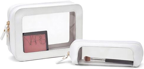 LETGO Clear Makeup Bag Organizer Set, Travel Toiletry Bag Cosmetic Case for Women, Portable Make up Skincare Pouch Car Organizer Bag with Zippers for Essentials (2Pack-Standard & Square, Brown) in Saudi Arabia
