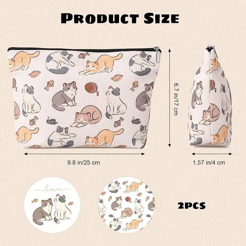 WSICSE 2 Pcs Cat Makeup Bags for Cat Lover Gifts, Cute Cat Toiletry Bag for Women Girl, Large Capacity Zipper Pencil Case for Travel Cash Pen Cosmetics in Kuwait