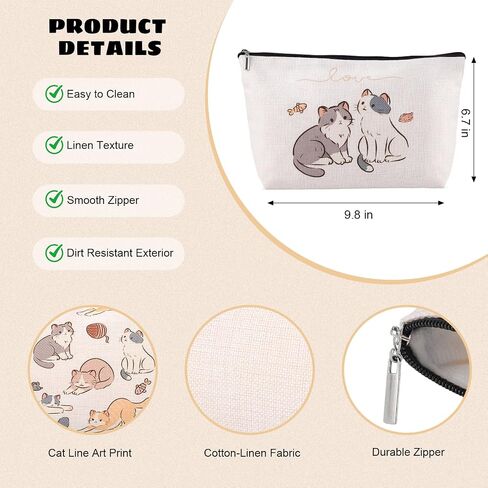 WSICSE 2 Pcs Cat Makeup Bags for Cat Lover Gifts, Cute Cat Toiletry Bag for Women Girl, Large Capacity Zipper Pencil Case for Travel Cash Pen Cosmetics in Kuwait