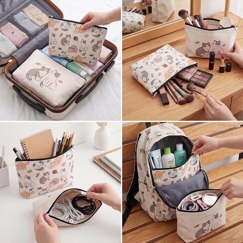 WSICSE 2 Pcs Cat Makeup Bags for Cat Lover Gifts, Cute Cat Toiletry Bag for Women Girl, Large Capacity Zipper Pencil Case for Travel Cash Pen Cosmetics in Kuwait