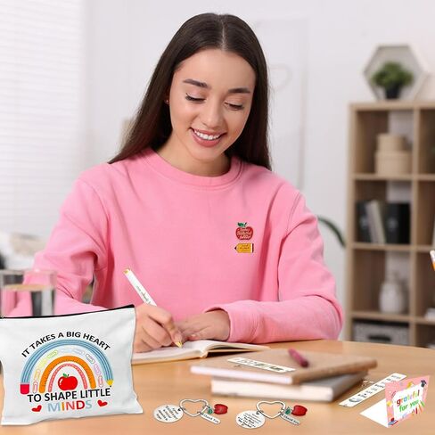 26 PCS Teacher Appreciation Gifts in Bulk 4 Thank You Gift Set with Makeup Bags Keychains Bookmarks Cards Pins Stickers and Best Teacher Ever Pens Perfect Gifts for Teachers Day Graduation Birthday in Saudi Arabia