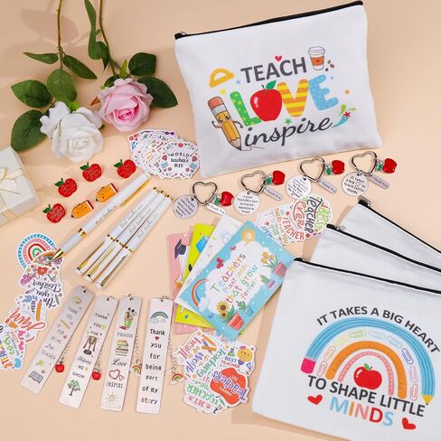 26 PCS Teacher Appreciation Gifts in Bulk 4 Thank You Gift Set with Makeup Bags Keychains Bookmarks Cards Pins Stickers and Best Teacher Ever Pens Perfect Gifts for Teachers Day Graduation Birthday in Saudi Arabia