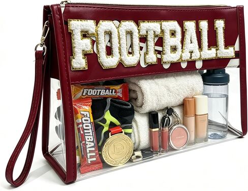 Baseball Mom Essentials Clear Stadium Bag 12x6x12 — STANDS UPRIGHT, NOT FLAT — 2.5" Deep Transparent Tote with Chenille Letters, Waterproof Baseball Game Day Bag for Team Snacks, Makeup & Travel in Saudi Arabia