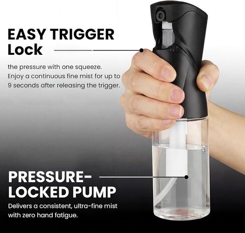 1 Pack 8.5oz Continuous Spray Bottle for Hair Styling & Plants - Fine Mist Sprayer Refillable Empty Water Dispenser for Cleaning, Ironing, Watercolor & Pet Care - Black in Saudi Arabia