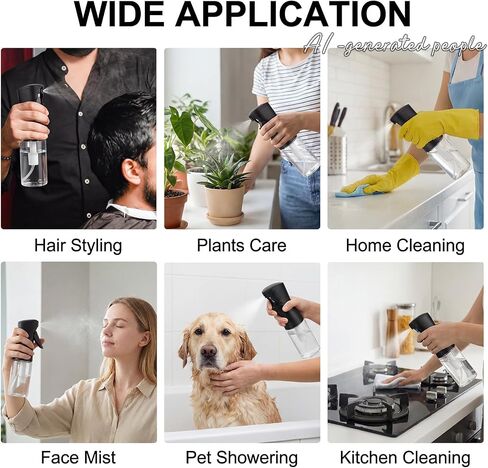 1 Pack 8.5oz Continuous Spray Bottle for Hair Styling & Plants - Fine Mist Sprayer Refillable Empty Water Dispenser for Cleaning, Ironing, Watercolor & Pet Care - Black in Saudi Arabia