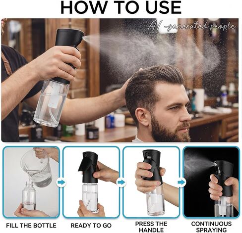 1 Pack 8.5oz Continuous Spray Bottle for Hair Styling & Plants - Fine Mist Sprayer Refillable Empty Water Dispenser for Cleaning, Ironing, Watercolor & Pet Care - Black in Saudi Arabia