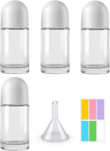 4 PCS 50ml Empty Roll on Bottles with Funnel & Labels, Large Glass Rollerball Applicator for Essential Oils in Saudi Arabia