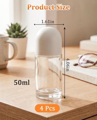 4 PCS 50ml Empty Roll on Bottles with Funnel & Labels, Large Glass Rollerball Applicator for Essential Oils in Saudi Arabia