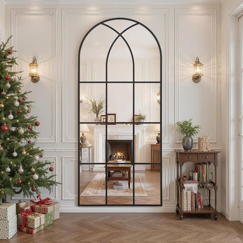Arched Window pane Full Length Mirror 30"x71", Full Body Standing Mirror, Window Shaped Farmhouse Style with Aluminum Frame, Decor Wall Mirrors for Living Room, Courtyard, Bedroom, Entryway, Black in Saudi Arabia