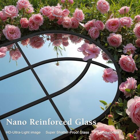 Arched Window pane Full Length Mirror 30"x71", Full Body Standing Mirror, Window Shaped Farmhouse Style with Aluminum Frame, Decor Wall Mirrors for Living Room, Courtyard, Bedroom, Entryway, Black in Saudi Arabia