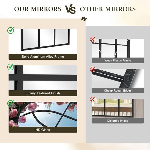 Arched Window pane Full Length Mirror 30"x71", Full Body Standing Mirror, Window Shaped Farmhouse Style with Aluminum Frame, Decor Wall Mirrors for Living Room, Courtyard, Bedroom, Entryway, Black in Saudi Arabia