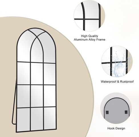 Arched Window pane Full Length Mirror 30"x71", Full Body Standing Mirror, Window Shaped Farmhouse Style with Aluminum Frame, Decor Wall Mirrors for Living Room, Courtyard, Bedroom, Entryway, Black in Saudi Arabia
