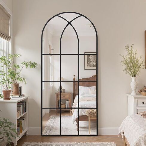 Arched Window pane Full Length Mirror 30"x71", Full Body Standing Mirror, Window Shaped Farmhouse Style with Aluminum Frame, Decor Wall Mirrors for Living Room, Courtyard, Bedroom, Entryway, Black in Saudi Arabia