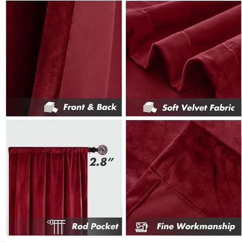 Red Curtains 63 inch Length, Burgundy Velvet Rod Pocket Panels for Bedroom, Luxury Wine Room Darkening Treatment, Elegant Soft Vintage Window Drapes,Set of 2 Panels, 42" W x 63" L Rod Pocket in Saudi Arabia