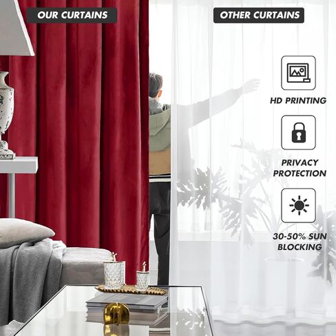 Red Curtains 63 inch Length, Burgundy Velvet Rod Pocket Panels for Bedroom, Luxury Wine Room Darkening Treatment, Elegant Soft Vintage Window Drapes,Set of 2 Panels, 42" W x 63" L Rod Pocket in Saudi Arabia