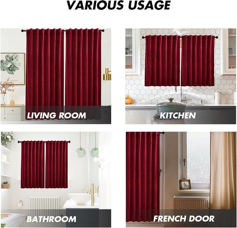 Red Curtains 63 inch Length, Burgundy Velvet Rod Pocket Panels for Bedroom, Luxury Wine Room Darkening Treatment, Elegant Soft Vintage Window Drapes,Set of 2 Panels, 42" W x 63" L Rod Pocket in Saudi Arabia