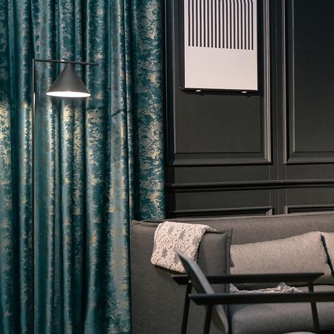 NAPEARL Velvet Curtain Panel Grommet Top Living Room Luxury Window Treatment Blue Velvet Fabric with Golden Embossed Home Decoration Living Room 1 Panel in Saudi Arabia