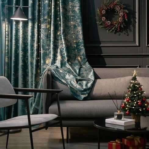 NAPEARL Velvet Curtain Panel Grommet Top Living Room Luxury Window Treatment Blue Velvet Fabric with Golden Embossed Home Decoration Living Room 1 Panel in Saudi Arabia