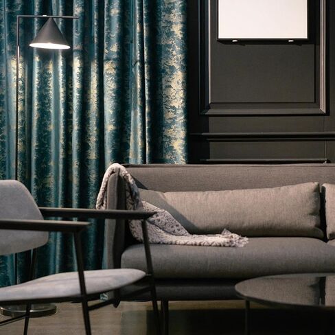NAPEARL Velvet Curtain Panel Grommet Top Living Room Luxury Window Treatment Blue Velvet Fabric with Golden Embossed Home Decoration Living Room 1 Panel in Saudi Arabia