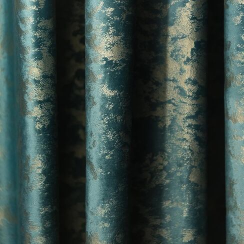 NAPEARL Velvet Curtain Panel Grommet Top Living Room Luxury Window Treatment Blue Velvet Fabric with Golden Embossed Home Decoration Living Room 1 Panel in Saudi Arabia