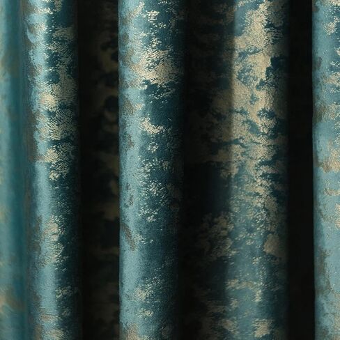 NAPEARL Velvet Curtain Panel Grommet Top Living Room Luxury Window Treatment Blue Velvet Fabric with Golden Embossed Home Decoration Living Room 1 Panel in Saudi Arabia