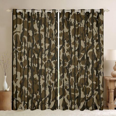 Feelyou Camouflage Window Curtain (2 Panels, 42 x 84 Inch) Kids Camo Window Treatments for Boys Girls Teens Military Style Blackout Shades Soft Microfiber Army Green Room Decor in Saudi Arabia