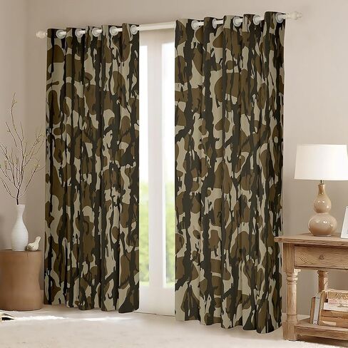 Feelyou Camouflage Window Curtain (2 Panels, 42 x 84 Inch) Kids Camo Window Treatments for Boys Girls Teens Military Style Blackout Shades Soft Microfiber Army Green Room Decor in Saudi Arabia