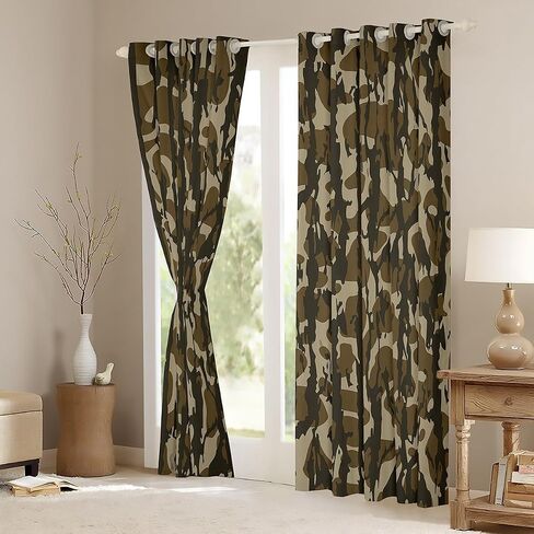 Feelyou Camouflage Window Curtain (2 Panels, 42 x 84 Inch) Kids Camo Window Treatments for Boys Girls Teens Military Style Blackout Shades Soft Microfiber Army Green Room Decor in Saudi Arabia