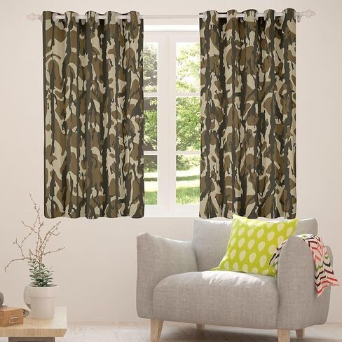 Feelyou Camouflage Window Curtain (2 Panels, 42 x 84 Inch) Kids Camo Window Treatments for Boys Girls Teens Military Style Blackout Shades Soft Microfiber Army Green Room Decor in Saudi Arabia