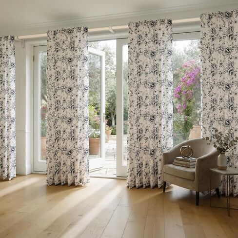 XWZO Floral Curtains for Living Room Linen Farmhouse Curtains 84 Inch Length Black Floral Patterned Curtain Peony Flower Printed Back Tab Curtain Bedroom Window Drapes 2 Panels in Saudi Arabia