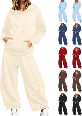 Sweat Suits For Womens 2 Piece Y2k Hoodie Matching Wide Leg Baggy Sweatpants Lounge Track Suit Lightweight Casual Jogger Set in Kuwait
