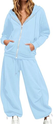Sweat Suits For Womens 2 Piece Y2k Hoodie Matching Wide Leg Baggy Sweatpants Lounge Track Suit Lightweight Casual Jogger Set in Kuwait