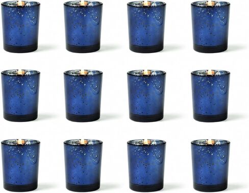 Navy Mercury Glass Votive Candle Holders Set of 12 for Wedding and Home Decor, 2 1/2" x 2" Diam in Kuwait