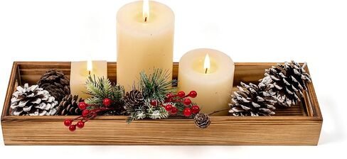 Wooden Candle Tray Long Holder Decor Rectangle Tabletop Candlestick Holder | Famhouse Retro Decoratives Long Narrow Wood Trays for Coffee Table, Bathroom, Kitchen in Saudi Arabia