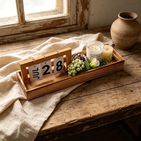 Wooden Candle Tray Long Holder Decor Rectangle Tabletop Candlestick Holder | Famhouse Retro Decoratives Long Narrow Wood Trays for Coffee Table, Bathroom, Kitchen in Saudi Arabia