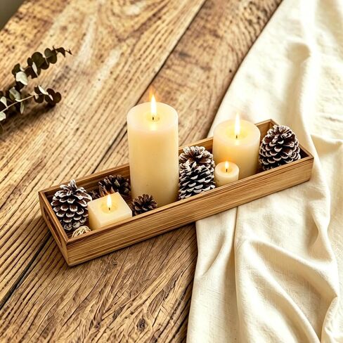 Wooden Candle Tray Long Holder Decor Rectangle Tabletop Candlestick Holder | Famhouse Retro Decoratives Long Narrow Wood Trays for Coffee Table, Bathroom, Kitchen in Saudi Arabia