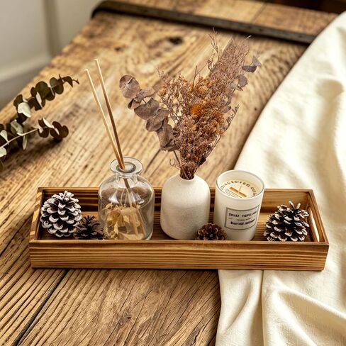 Wooden Candle Tray Long Holder Decor Rectangle Tabletop Candlestick Holder | Famhouse Retro Decoratives Long Narrow Wood Trays for Coffee Table, Bathroom, Kitchen in Saudi Arabia