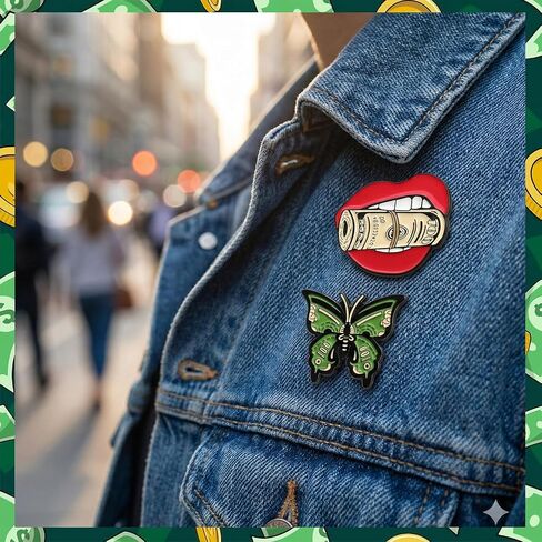 6 PCS Dollar Enamel Pins Bulk Funny Purse Cute Cool Metal Brooch Pin for backpacks hat Fashion Coat Denim Coat Scarf Hat Decor Accessories Fun Gift in Saudi Arabia