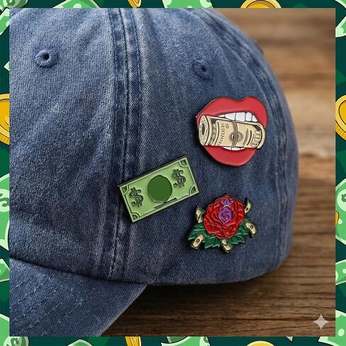 6 PCS Dollar Enamel Pins Bulk Funny Purse Cute Cool Metal Brooch Pin for backpacks hat Fashion Coat Denim Coat Scarf Hat Decor Accessories Fun Gift in Saudi Arabia