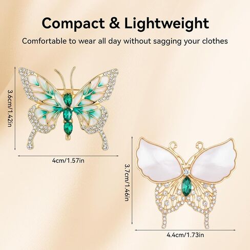 2Pcs Vintage Butterfly Brooch Rhinestone Butterfly Lapel Pins for Women | Emerald Insect Brooch, Crystal, Elegant, for Dress Accessories Jewelry Gift in Saudi Arabia