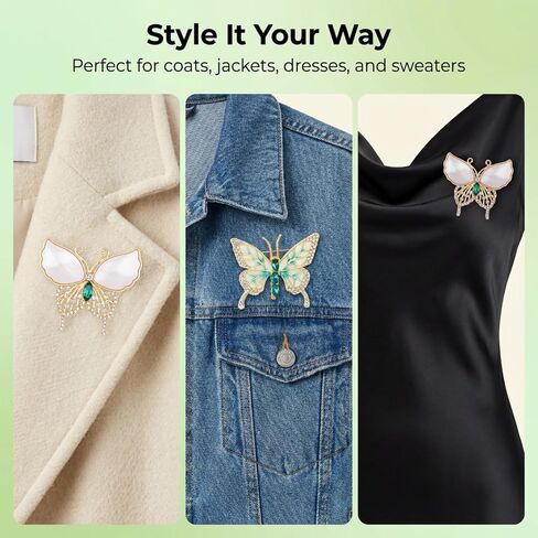 2Pcs Vintage Butterfly Brooch Rhinestone Butterfly Lapel Pins for Women | Emerald Insect Brooch, Crystal, Elegant, for Dress Accessories Jewelry Gift in Saudi Arabia