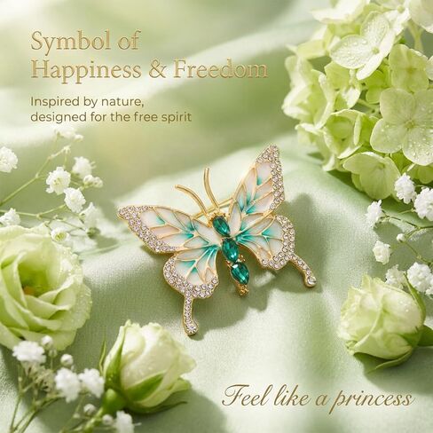 2Pcs Vintage Butterfly Brooch Rhinestone Butterfly Lapel Pins for Women | Emerald Insect Brooch, Crystal, Elegant, for Dress Accessories Jewelry Gift in Saudi Arabia